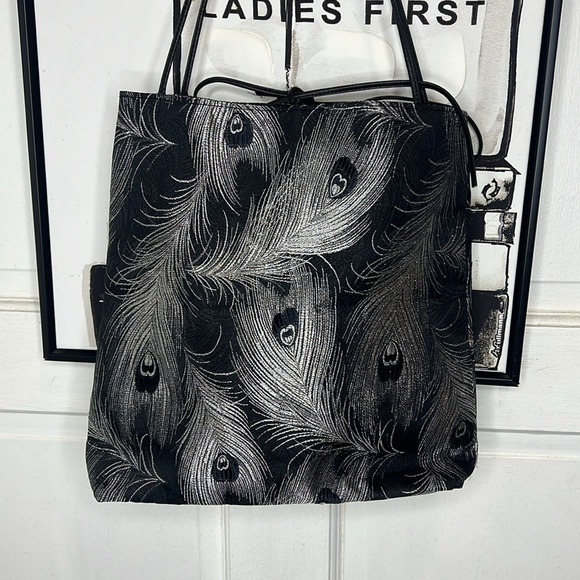 Vintage Vivienne Tam Black & Silver Feather Print Bag - Picture 4 of 10